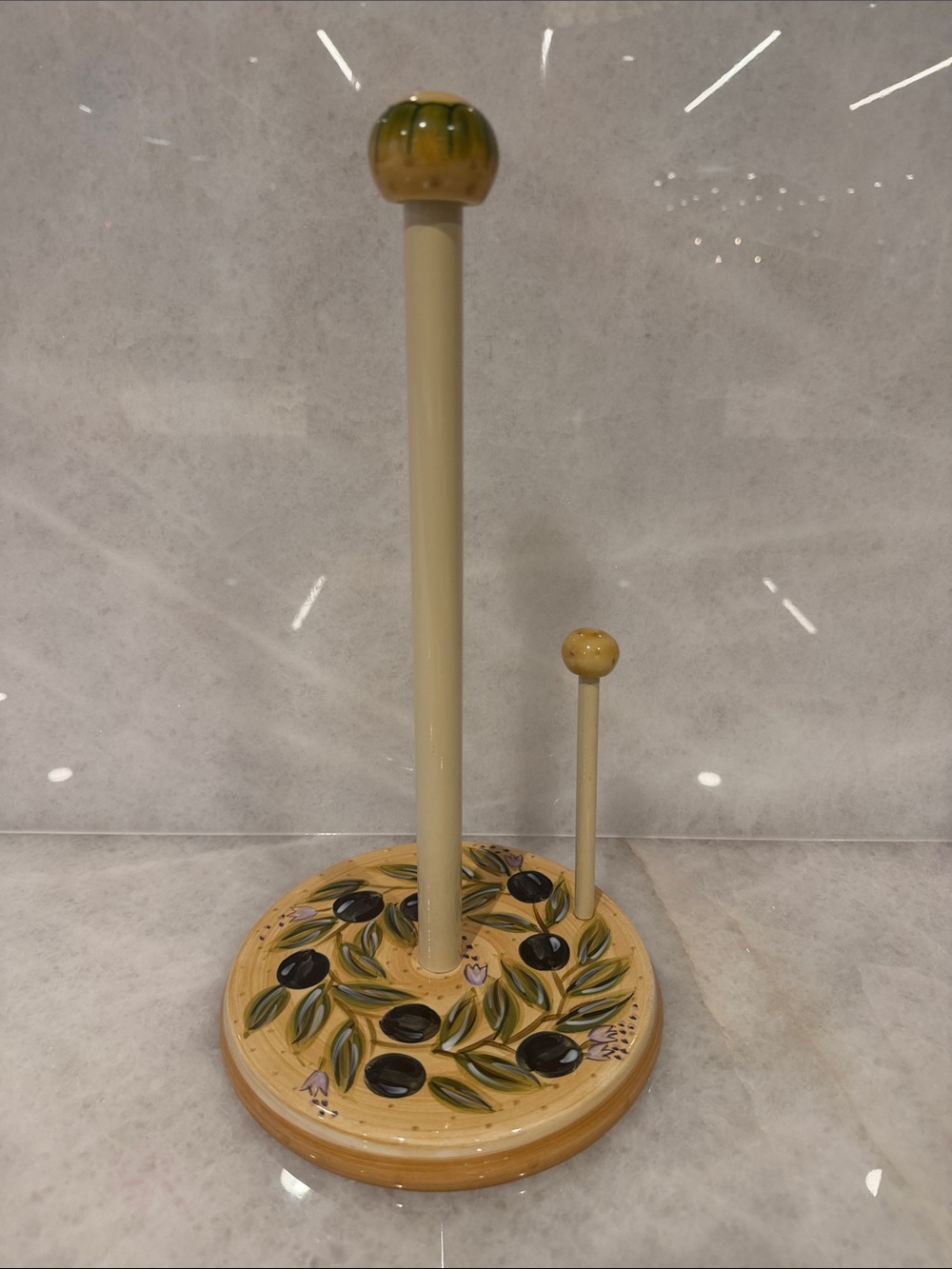 Hand-Painted Cream and Olive ceramic Paper Towel Holder